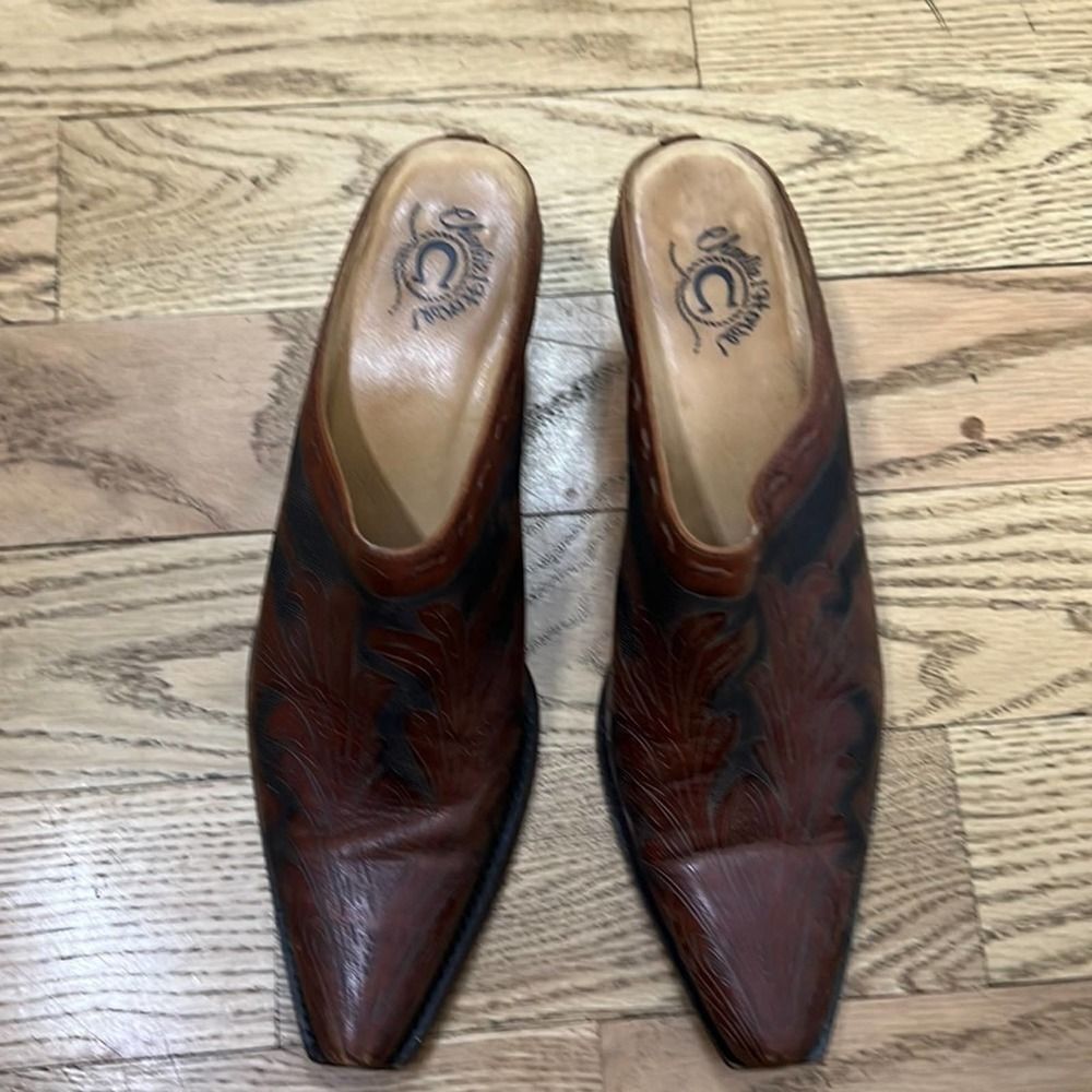 CHARLIE 1 HORSE LEATHER SLIP ON MULE BRAZILIAN WESTERN SHOES SZ 9B